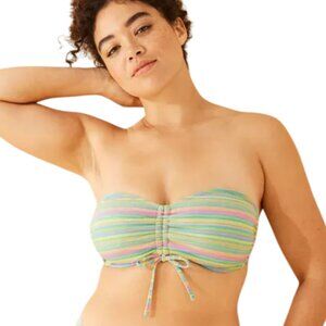 Women's Striped Sparkle Low Coverage Bandeau Bikini Top - Wild Fable - Green - L